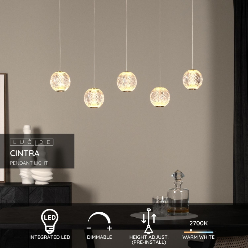Lucide CINTRA - Závesné svietidlo - LED Dim. - 5x4,7W 2700K - Transparent